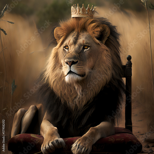 Royal lion sitting on a throne  Generative AI 