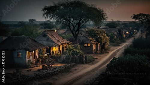 A peaceful rural Andhra Pradesh village at dusk captured with a Sony RX100 VII compact camera 24 Generative AI