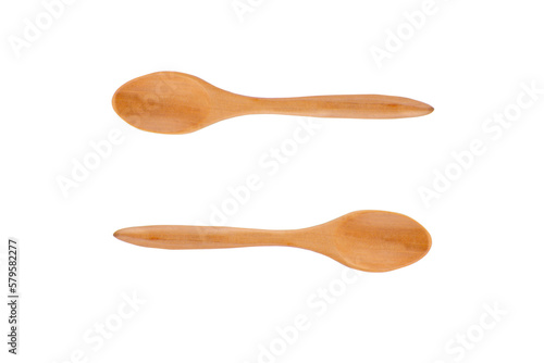 Wooden spoon on white background. 