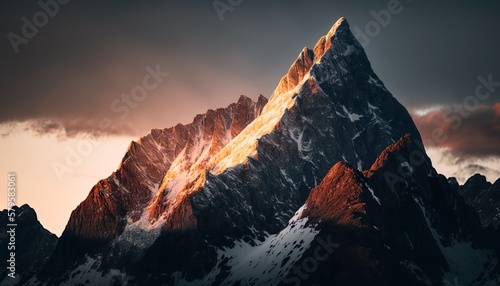 A stunning view of a mountain peak at sunrise captured with a high Generative AI