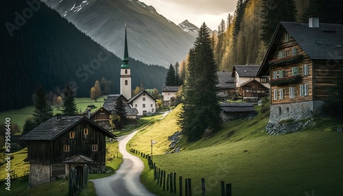 An enchanting village in the Austrian Alps taken with a Pentax K  Generative AI