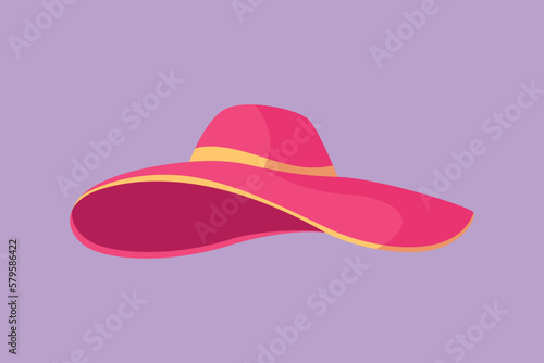 Cartoon flat style drawing ladies or woman hat icon, label, logotype, sticker, card, symbol. Fashion. Female or women beach hat. Elements of beach holidays concept. Graphic design vector illustration
