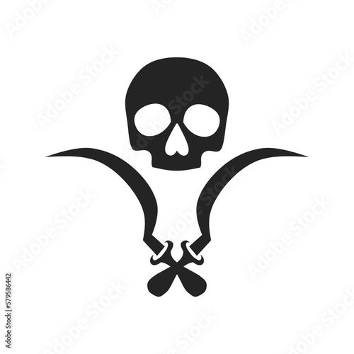set of skull with crossed scythe flat icon isolated on white background. skull, scythe, sickle, crossed scythe, crossed sickle, farmer, danger, black, clipart, sticker, logo, flat, vector illustration