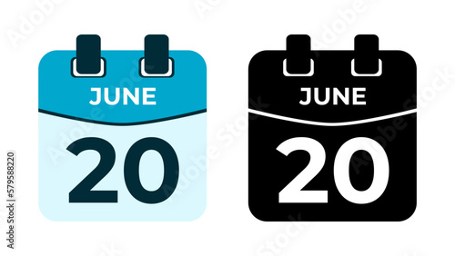 June 20 flat daily spiral calendar icon date vector image in matching color scheme. Suitable and perfect for design material, such as event or reminder. The best editable graphic resources.