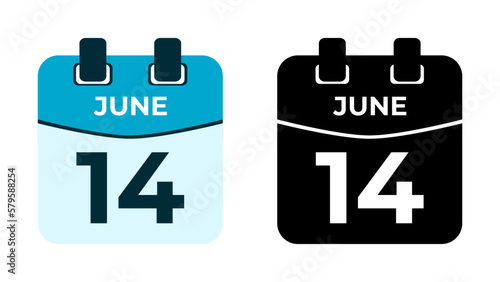 June 14 flat daily spiral calendar icon date vector image in matching color scheme. Suitable and perfect for design material, such as event or reminder. The best editable graphic resources.