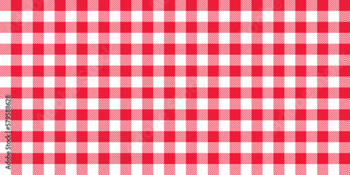 Gingham seamless pattern. Red and white vichy background texture. Checked tweed plaid repeating wallpaper. Fabric design. Vector 