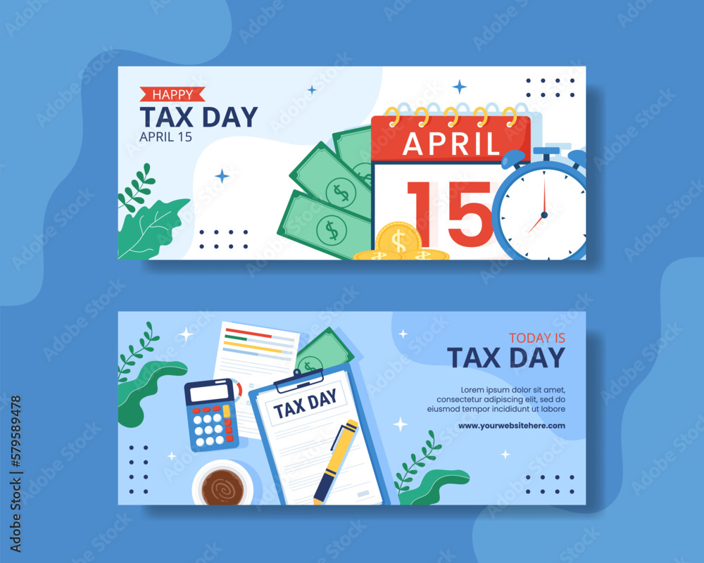 Tax Day Horizontal Banner Flat Cartoon Hand Drawn Templates Background Illustration
