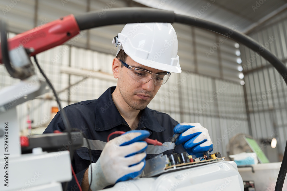 Male electrician worker checking, repair, maintenance operation