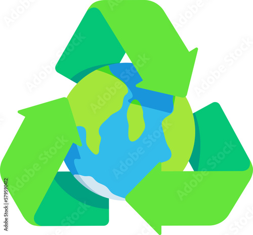Recycle Green Recyling World Arrows Ecology Environment Earth Flat Icon Illustration