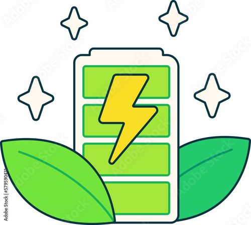 Battery Electric Leaf Green Energy Charge Ecology Technology Colored Outline