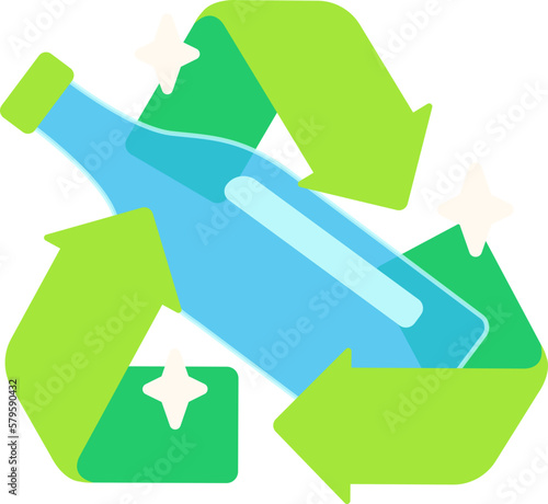 Recyling Waste Recycle Bottle Plastic Technology Green Ecology Flat Icon Illustration