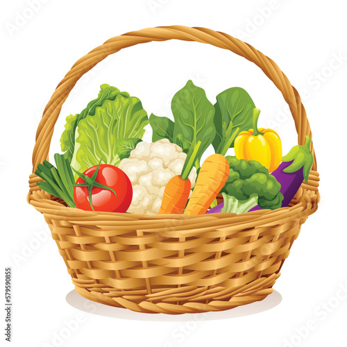 Wicker basket with vegetables vector illustration
