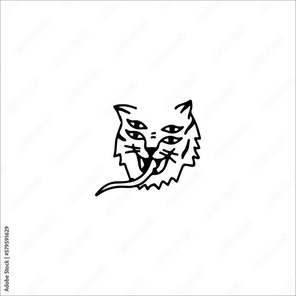 tiger head doodle illustration vector - obrazy, fototapety, plakaty 