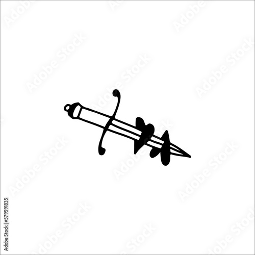 vector doodle illustration of a sword piercing a heart