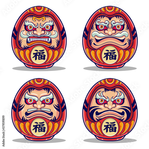 vector japanese daruma character red color