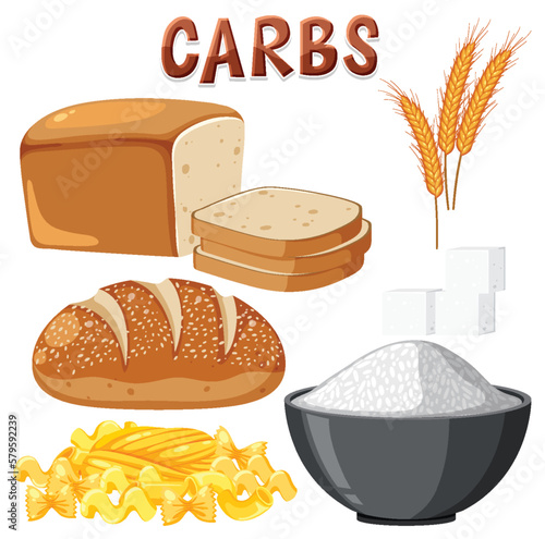 Variety of carbohydrates foods
