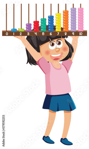 Girl holding math abacus cartoon