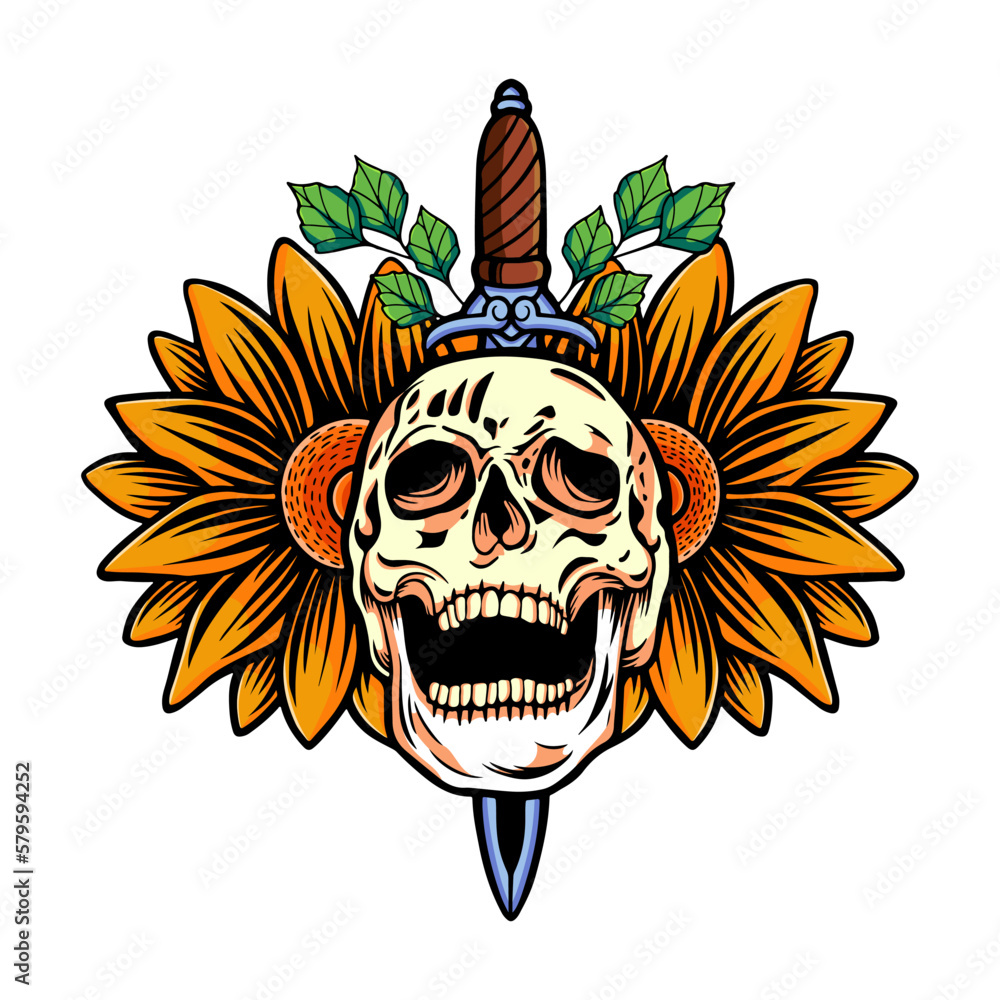 Fototapeta premium flower skull and sword art