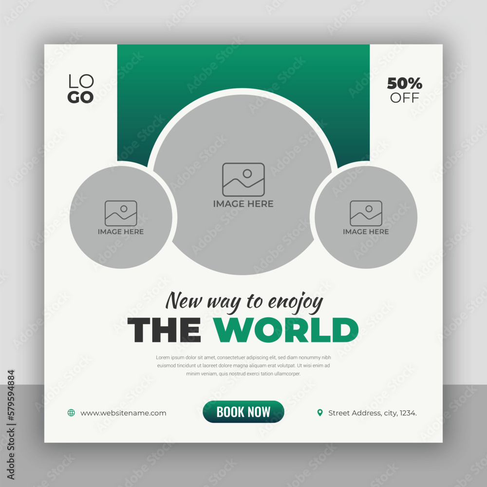 Obraz premium Travel holiday vacation social media post banner or square flyer design template