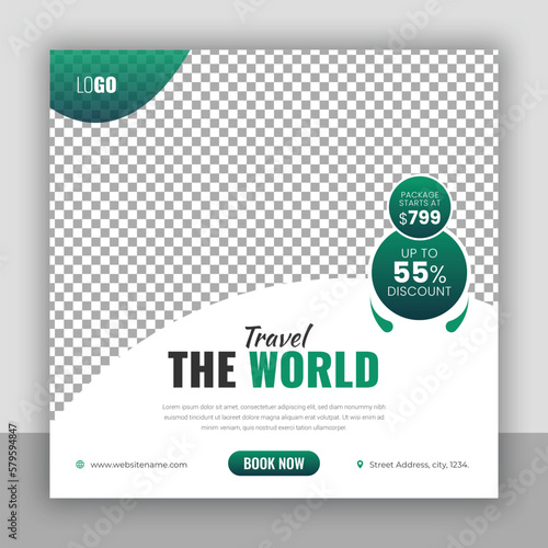 Travel holiday vacation social media post banner or square flyer design template