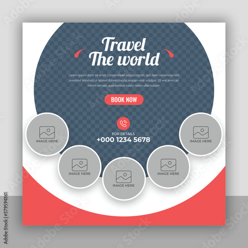 Travel holiday vacation social media post banner or square flyer design template