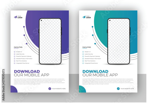 Flyer design or brochure cover template for mobile application