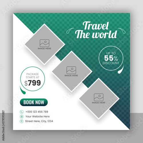 Travel holiday vacation social media post banner or square flyer design template