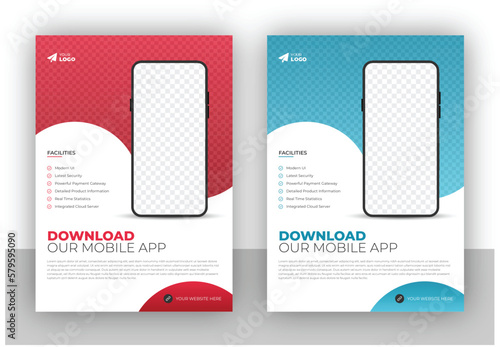 Flyer design or brochure cover template for mobile application