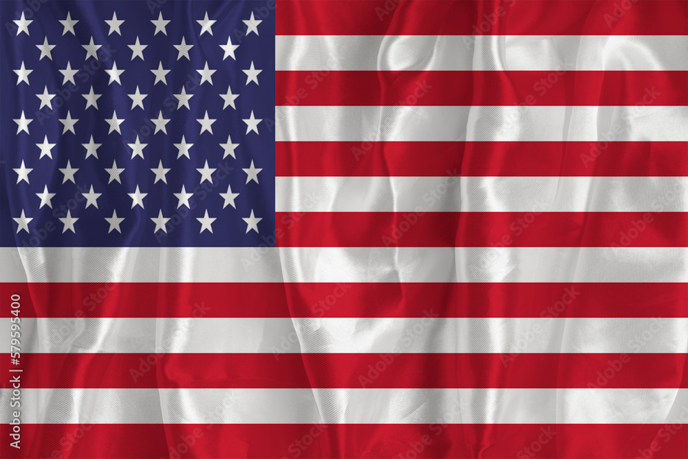 Naklejka premium The flag of the United States of America on a silk background is a great national symbol. Texture of fabrics The official state symbol of the country
