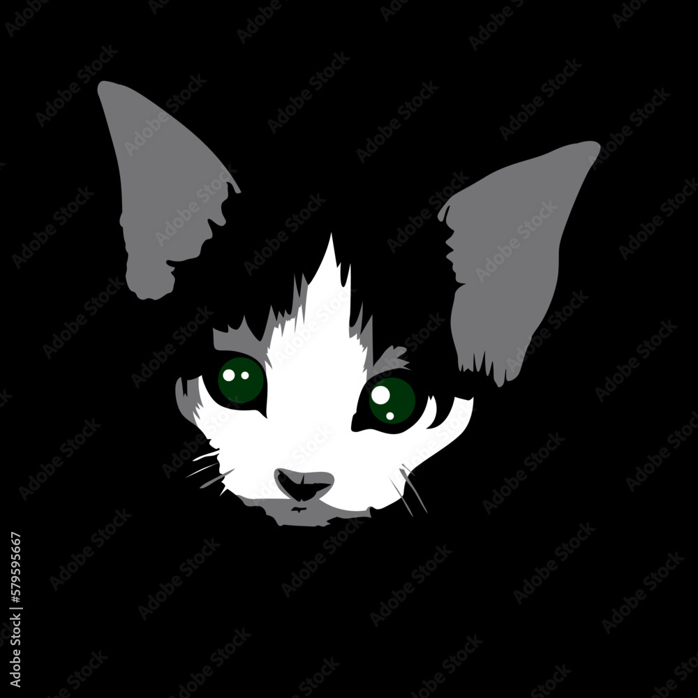 Obraz premium cute cat face vector illustration shadow silhouette