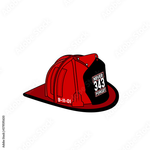 343 never forget firefighter 9-11-01 helmet  or hat vector illustration