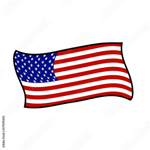 American Flag Waving black outline vector clip art illustration