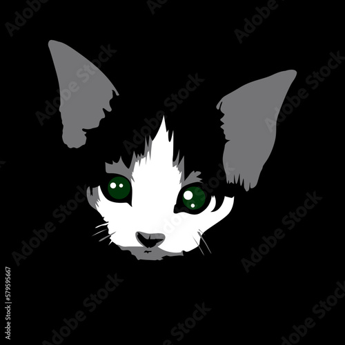 cute cat face vector illustration shadow silhouette