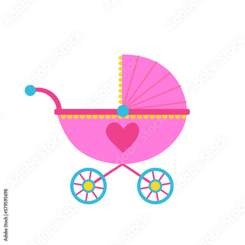 Pink baby go cart carriage cute vector illustration clip art