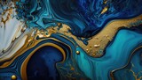 Blue Gold and White Fluid Abstract Alcoholic  Ink Background