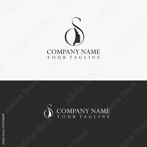 Letter S cursive with women face vector icon. Spa vector logo design with isolated background.