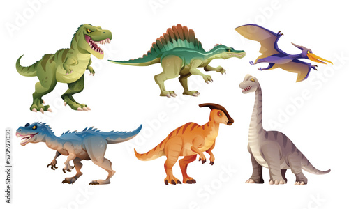 Set of dinosaur characters in cartoon style