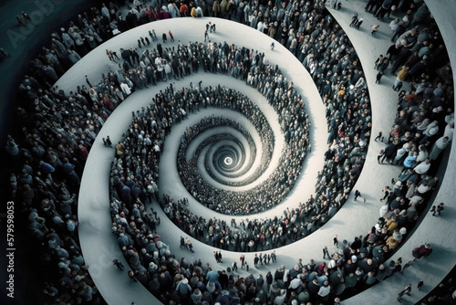 A crowd of millions people of being absorbed in spiral - Generative AI photo