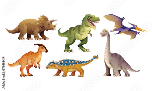 Dinosaurs character set in cartoon style