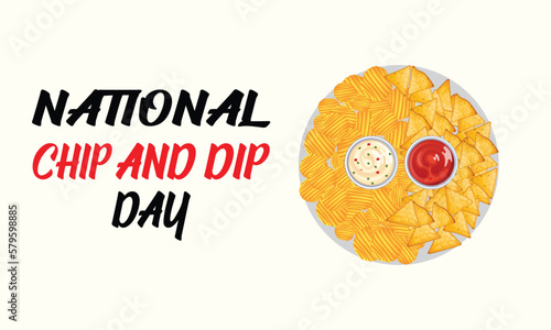 National Chip and Dip Day design. It includes  a plate of chips and two type of dips. Vector illustration
