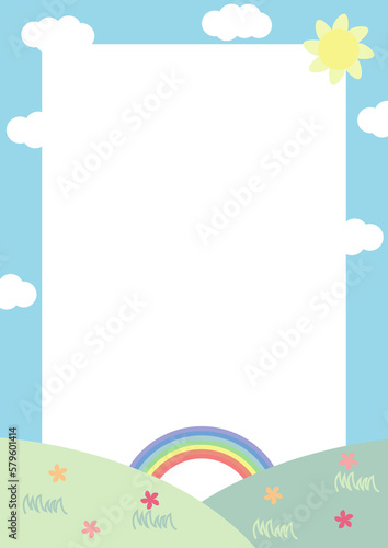 frame with flowers and rainbow
