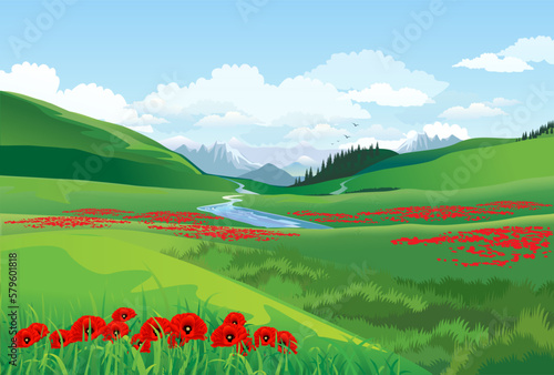 Obraz na plátně Spring summer landscape of mountains and valleys