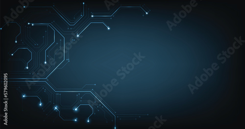 Circuit board dark blue technology background.Vector abstract technology illustration Circuit board on blue background.High-tech circuit board connection system concept.