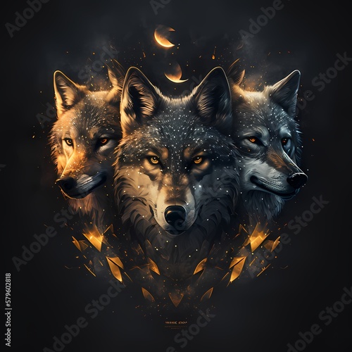 Canvas Print wolf pack in the night (generative ai)
