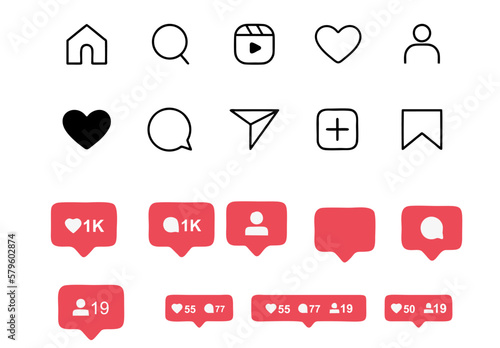 Instagram icons isolated on transparent background. like comment share save admin user igtv search home request icons set png vector illustration.