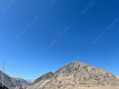 beautiful scenery with high mountains and blue sky at Ladakh, India