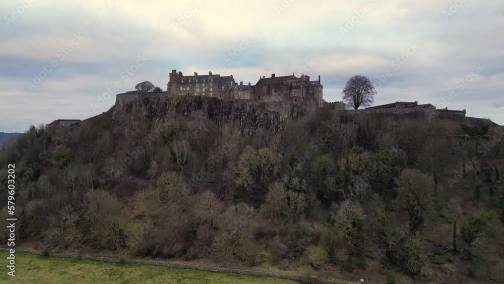 A view of a castle in Scotland, aerial drone shot A view of a castle in Scotland, aerial drone shot