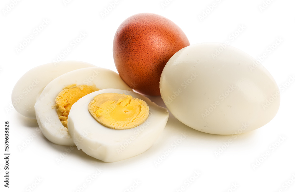 Delicious boiled eggs isolated on white background Delicious boiled eggs isolated on white background