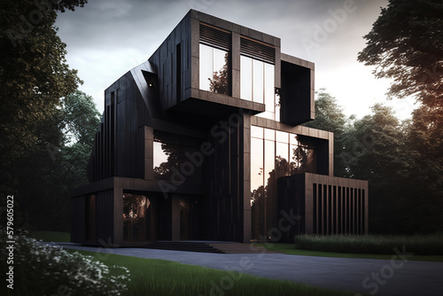 dark wooden villa in bauhaus style