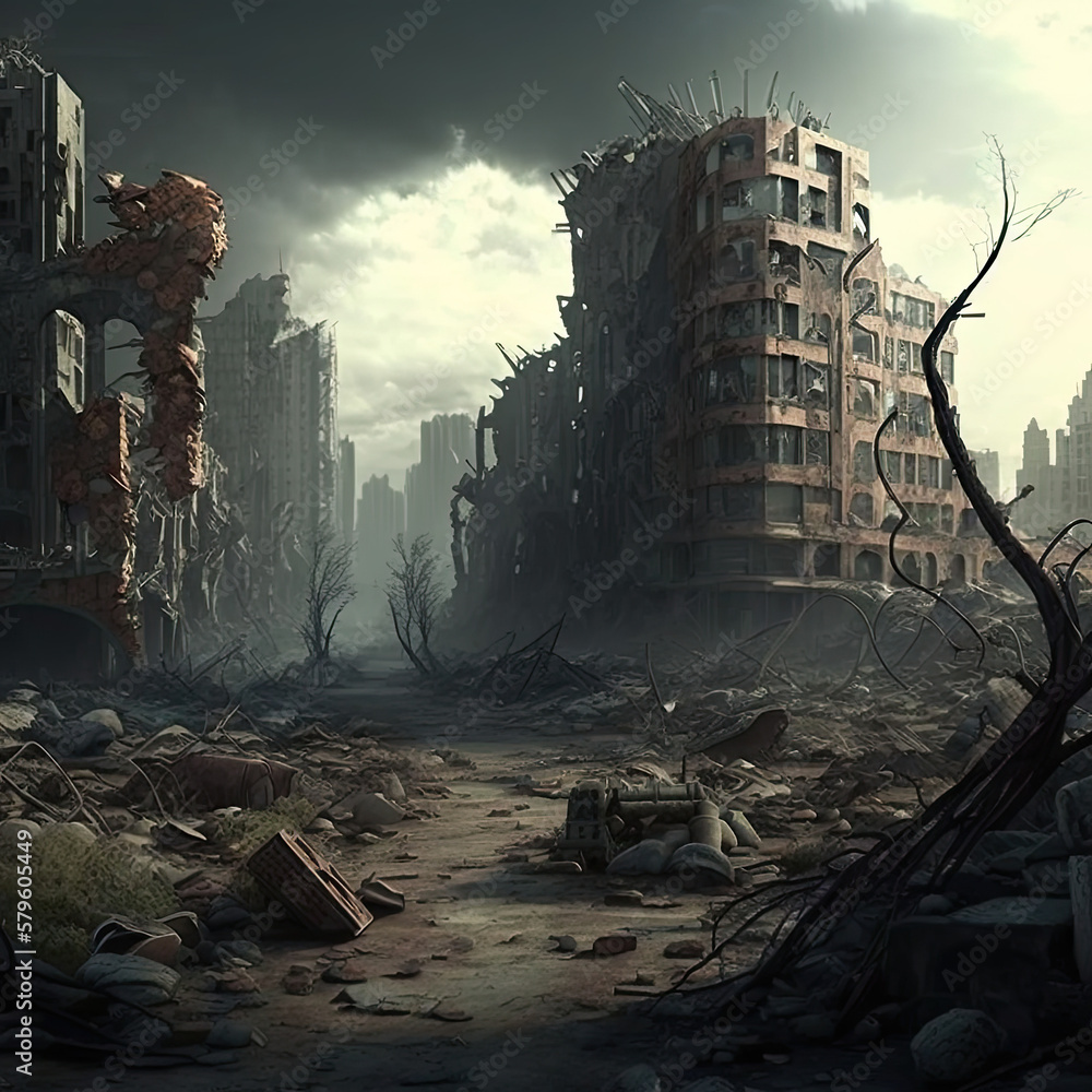 The Aftermath of a Destroyed City Created Using Generative Ai
